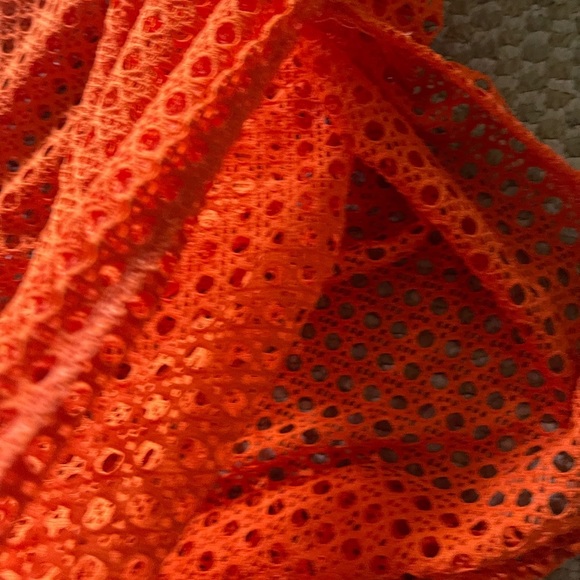 Vintage front slit mesh bright orange fringe bottom maxi sheet cover up skirt - Picture 6 of 8